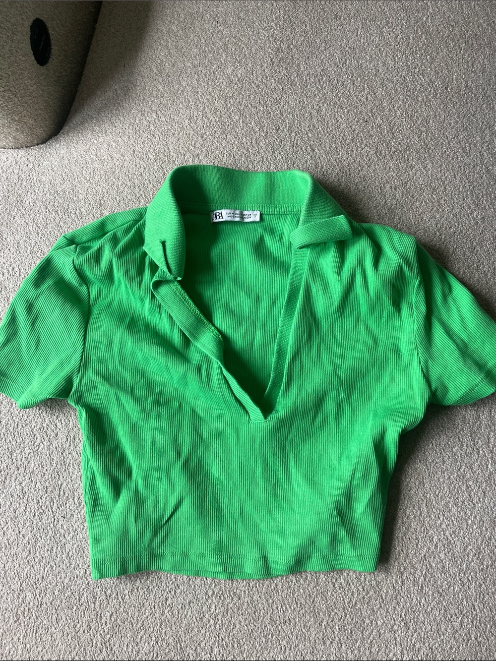 Zara Bright Green Ribbed Polo Crop Top
